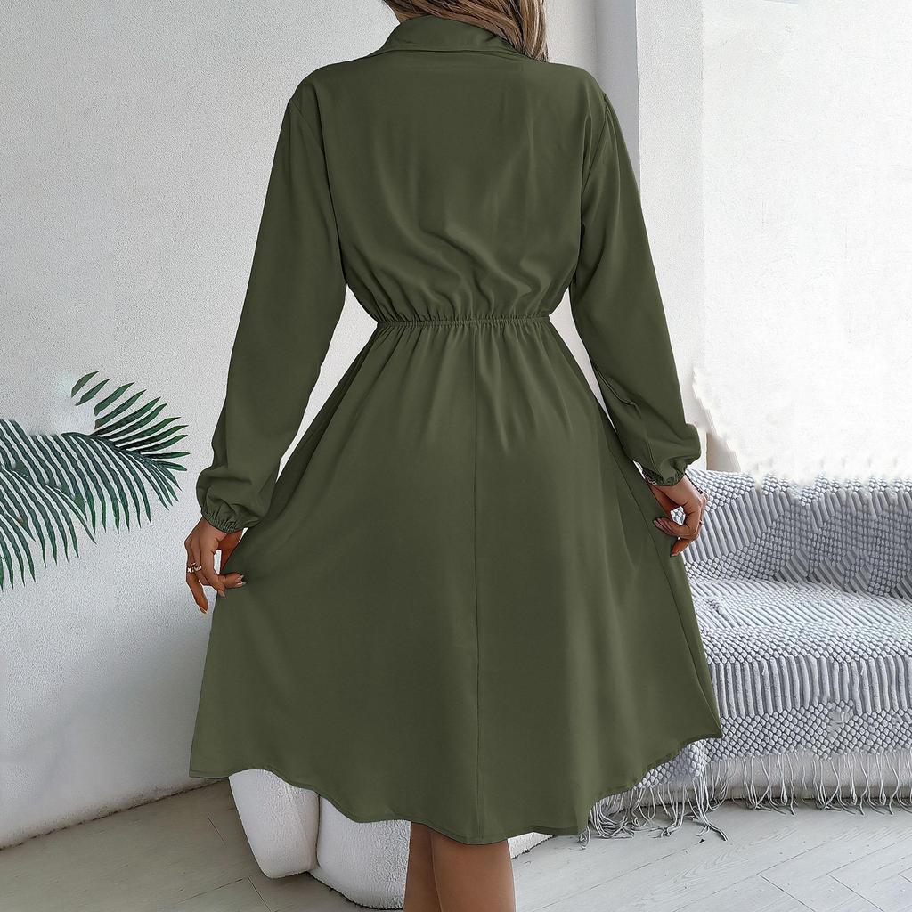 Женские осенние платья повседневные платья-рубашки миди с длинным рукавом и лацканами на пуговицах, с завязкой на талии