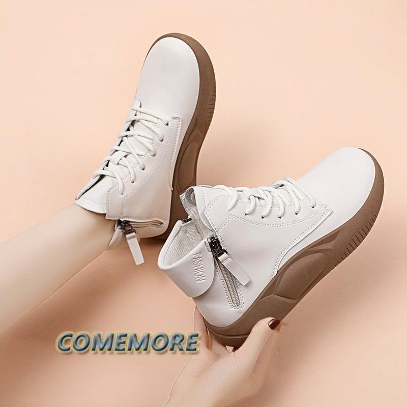 Woman 2024 New Ankle Boots Spring Autumn Short Boots PU Leather Casual Shoes Retro Platform Sneakers Female Footwear Botas Mujer
