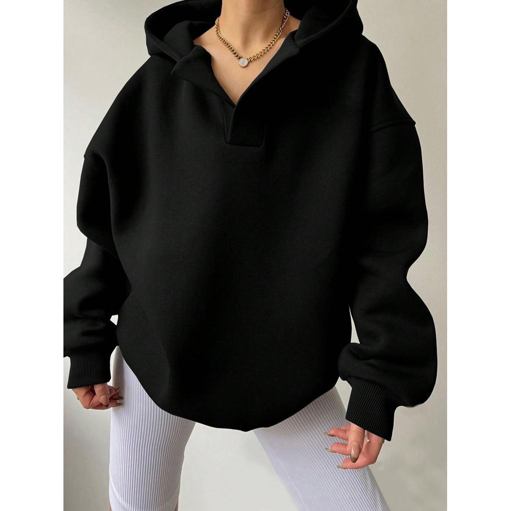 Women's Solid Color Casual Sports Loose Long-sleeved Hooded Sweatshirt