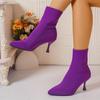 Elegant Solid Color Fabric Ankle Booties for Women - All-Season Slip-On Dress Boot with Pointed Toe, Stiletto Heel | Comfortable High-Heel Sock Boots