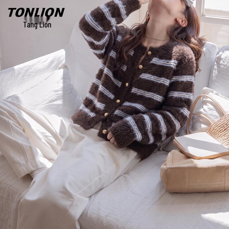 Женский полосатый вязаный кардиган TonLion с цветовыми блоками