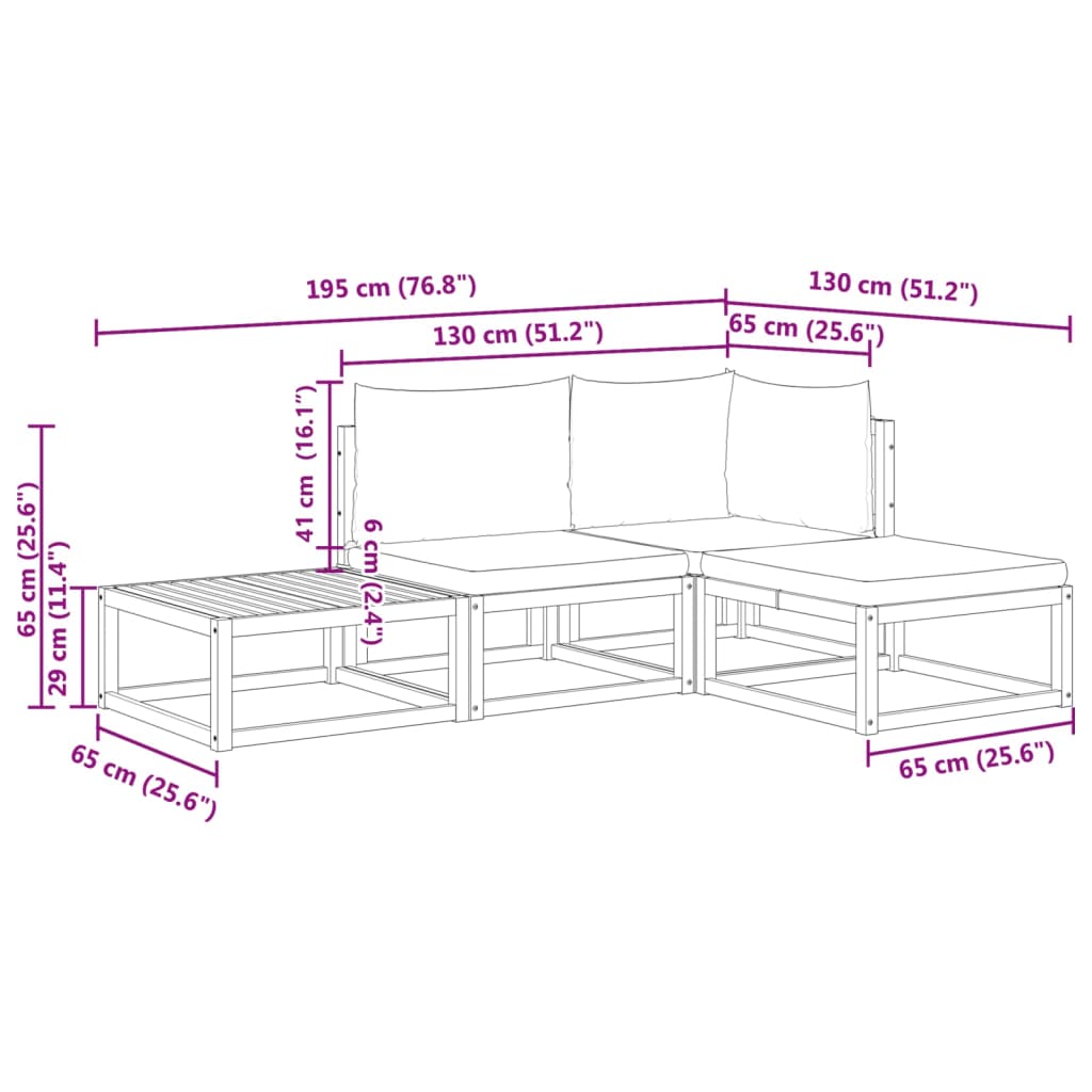 4 Piece Garden Sofa Set with Cushions Acacia Wood & Rope