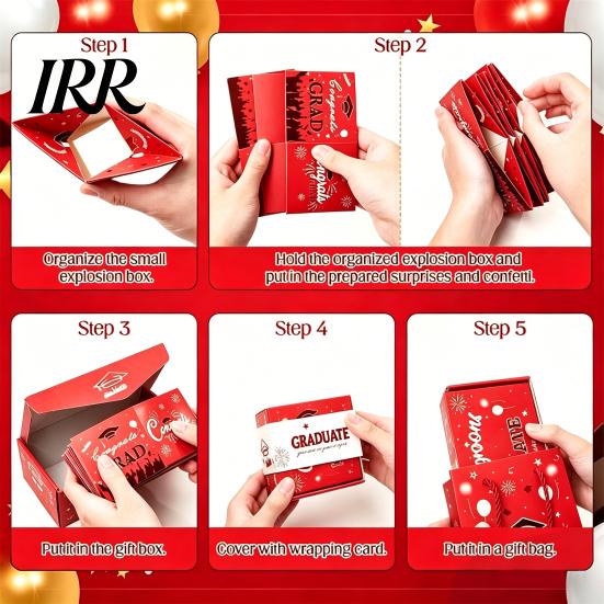 Jumping Red Envelope Bouncy Graduation Gift Box with Surprise Pop Up, High School College for Graduation, Exploding Money Party Decor Class of