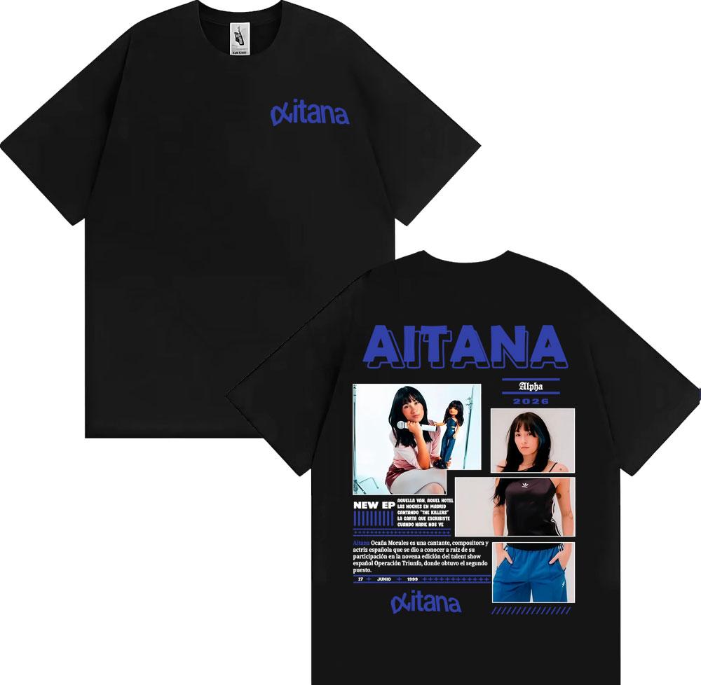 Singer Aitana Cuarto Azul Album Cover Graphic TShirt UNISEX Women Summer Cotton YK Clothing Oversize Round Neck Short Sleeved Tee