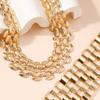 Korean Style Multilayer Jewelry Set Adjustable Exaggerated  Necklace Metal Plaid Bracelet  Party