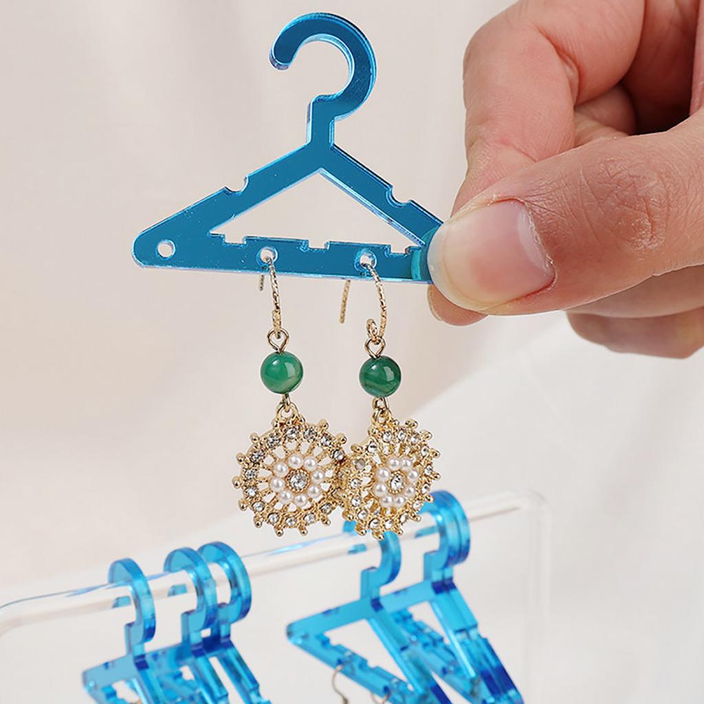 1 Set Acrylic Earring Holder with Mini Hangers Colorful Coat Hanger Shape Earring Display Stand with Mirrored Base