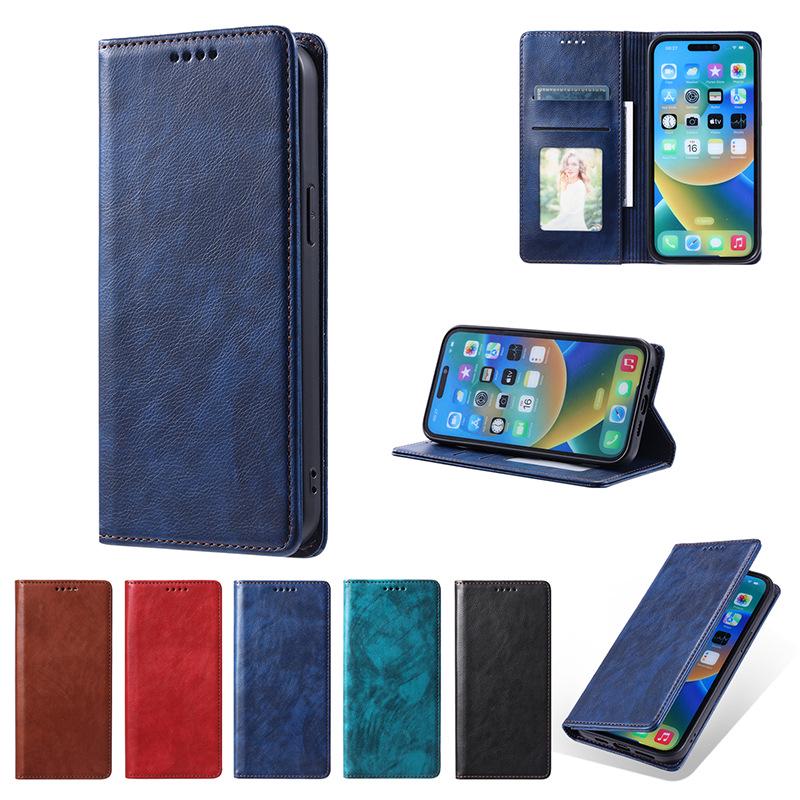 Простой флип-чехол для Samsung 14 и Apple 15 — кожаный защитный чехол-кошелек для бизнеса.