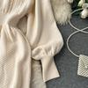 French New Loose Casual Knit Long Dress Women Solid Elastic Waist Lantern Sleeve O Neck Ladies Fashion Winter Sweater Dresses