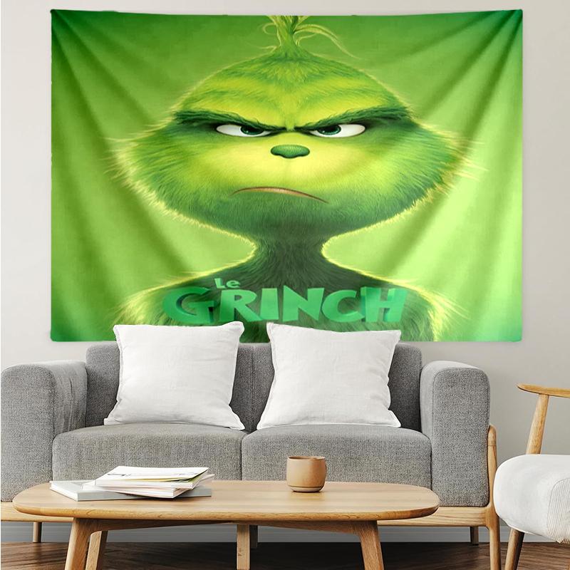 Grinch Print Tapestry, Backdrop, Easy Setup, Ideal for Bedroom, Office & Living Room, with Aesthetic Wall Hanging Decor.