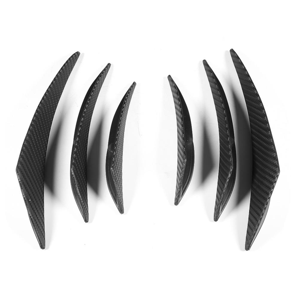 6PCS Universal Car Bumper Fin Black Carbon Fiber Texture Car Spoiler Lip Front Bumper Decoration