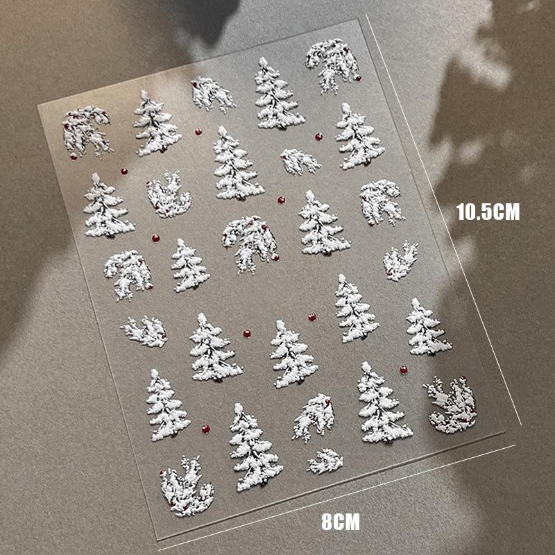 Embossed Christmas Tree Nail Art Stickers 2025 New Simple White Polka Dot Nail Stickers Christmas Decoration