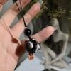 Weave Rope Stone Lucky Cat Keychain Silver Obsidian Cat Car Key Ring Braid Rope Pendant  Couple