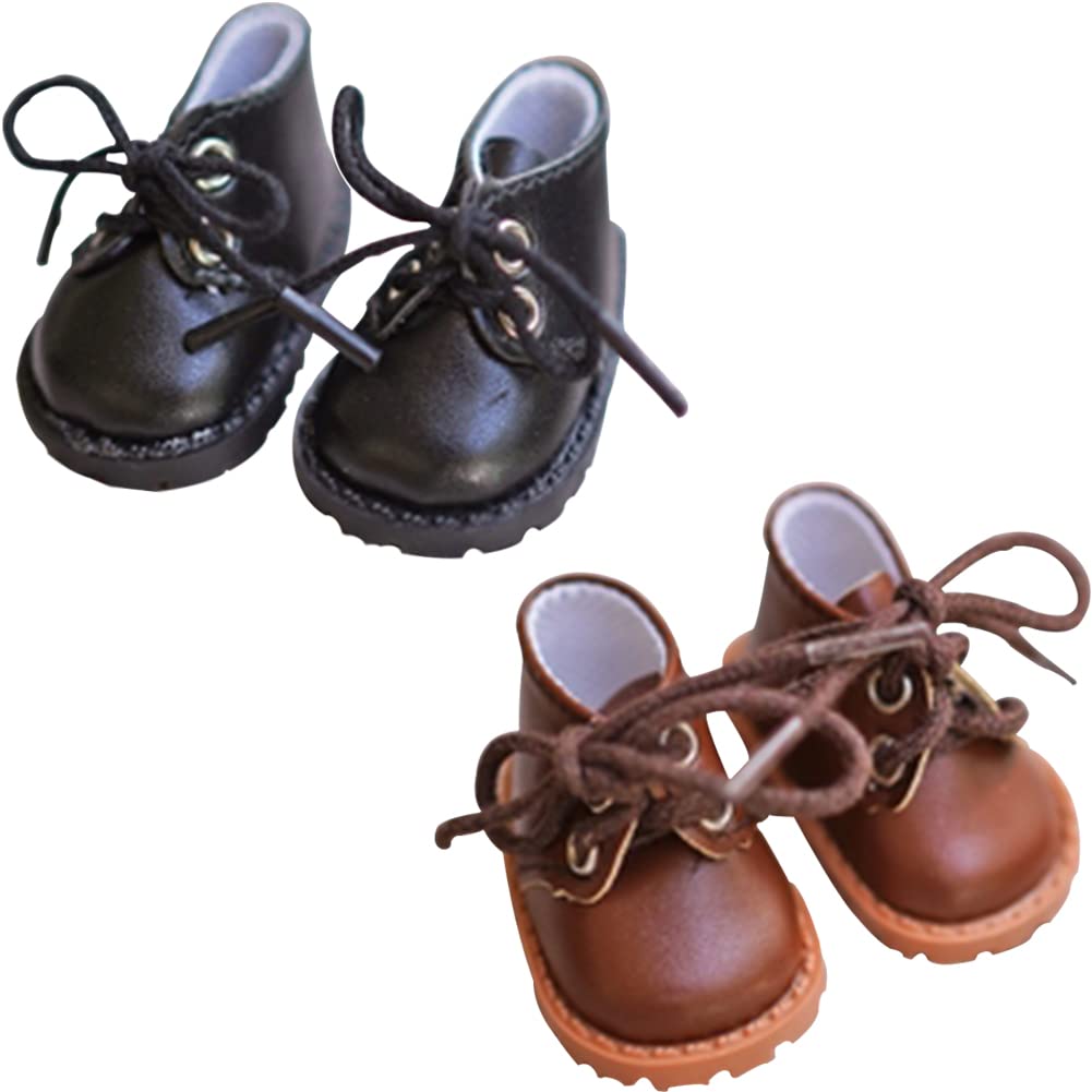 YUYAKESHI Doll 20cm Doll 2 Unisex Leather Shoes and Clothes, Clothes, Pairs, 5.5cm Long, (Black Brown)