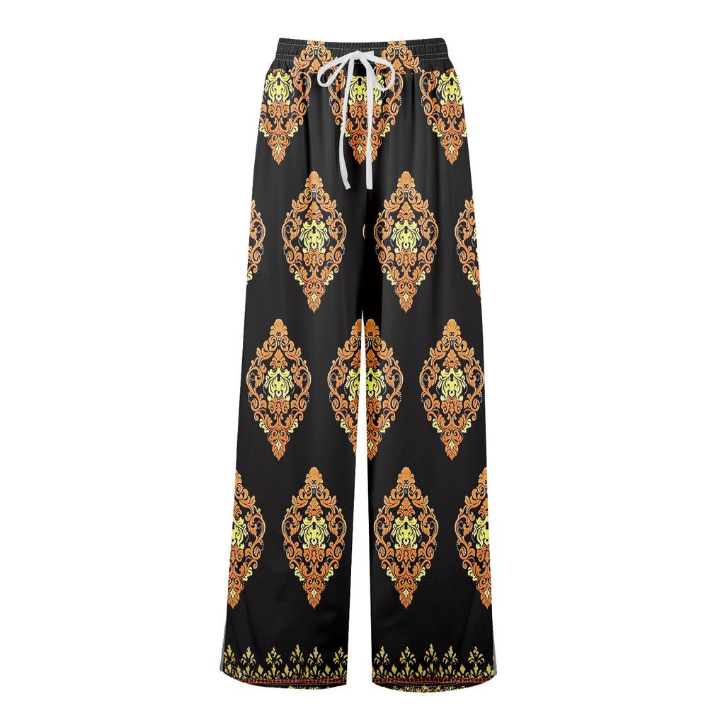 Women Summer Boho Palazzo Pants High Waist Wide Leg Floral Printing Casual Trousers With Pockets