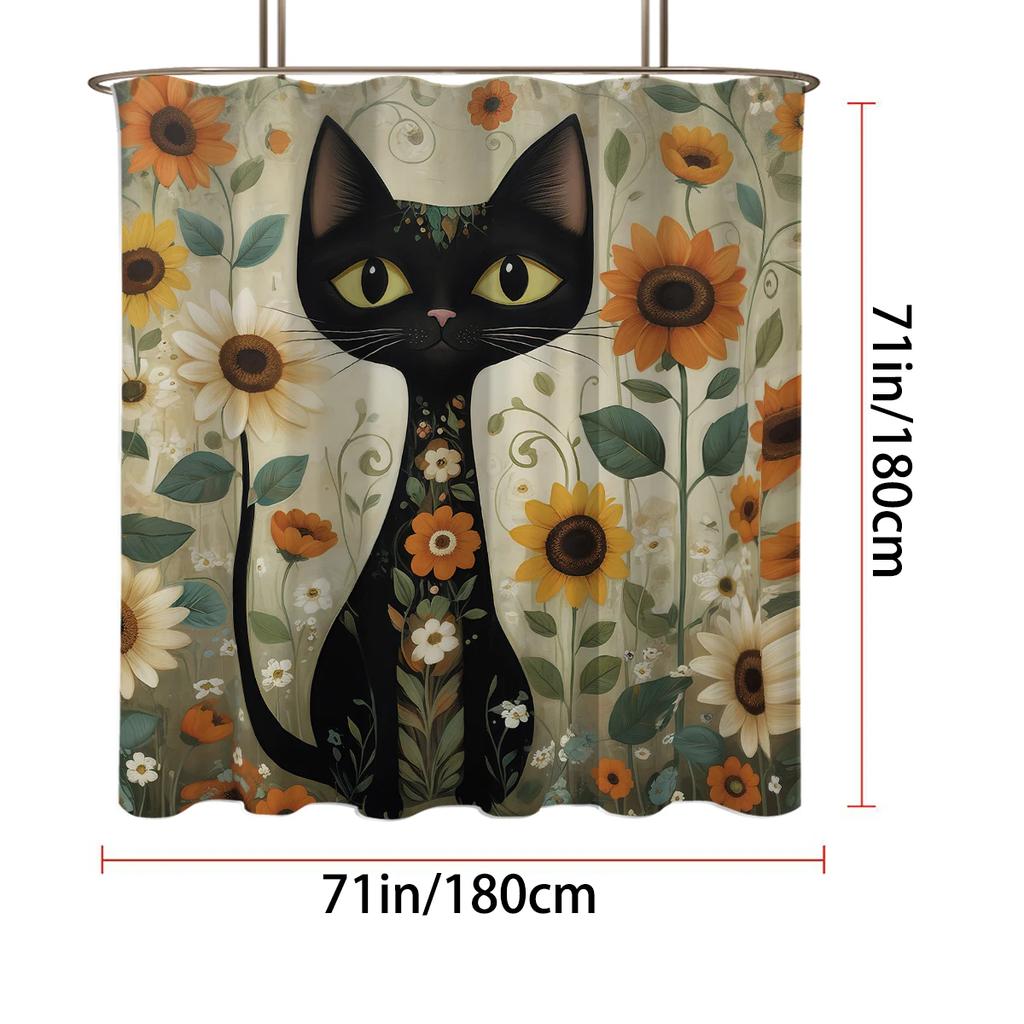 1 шт. Акварельные коты и подсолнухи, напечатанная шторка для душа, водонепроницаемая, моющаяся, с 12 крючками, для душа в ванной, для дома