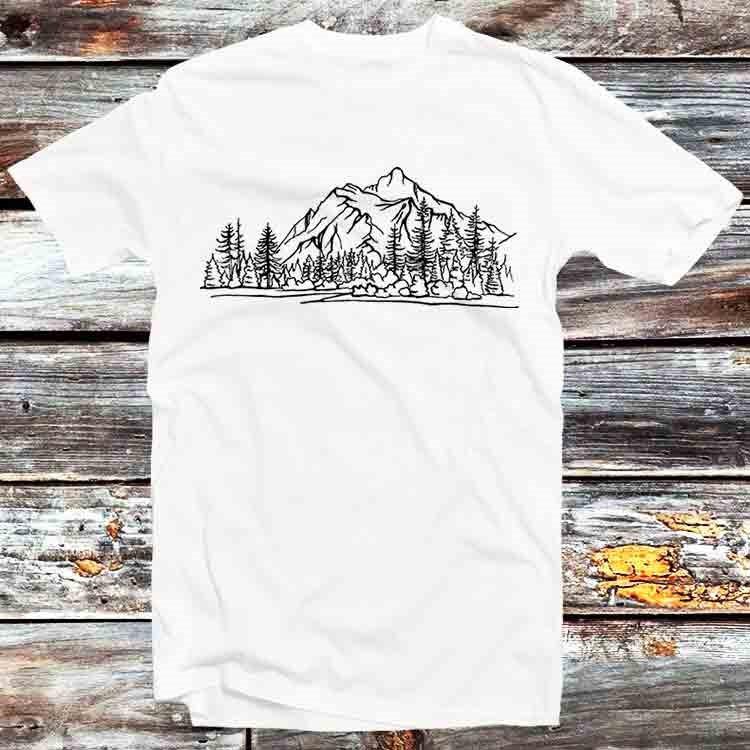 Mountain Forest Pine Trees Nature Hiking Graphic Tees Sketch T Shirt B838