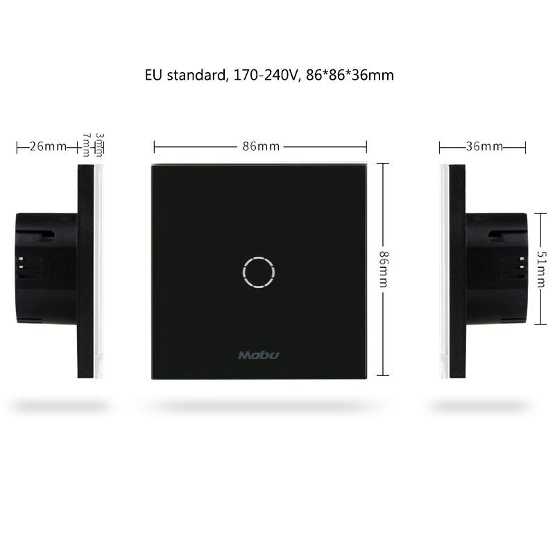 EU Standard Luxury White Crystal Glass Switch Wall Light Touch Switch , 1 Gang 1 Way Touch Switch