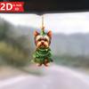 2D Yorkshire Dog Christmas Pendant for Car Mirrors. A Cute Holiday Accessory.