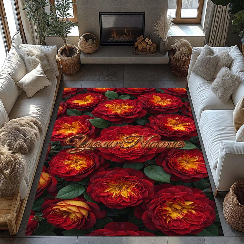 Rose Personalized Text Floor Rug Office Rug Suitable for Dining Room Hallway Kitchen Decorate room Anti-slip Rug Decorate Offices Gift for Festivals