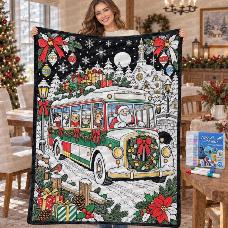 Santa Claus Coloring Flannel Blanket 2026 All Season Office Nap Soft