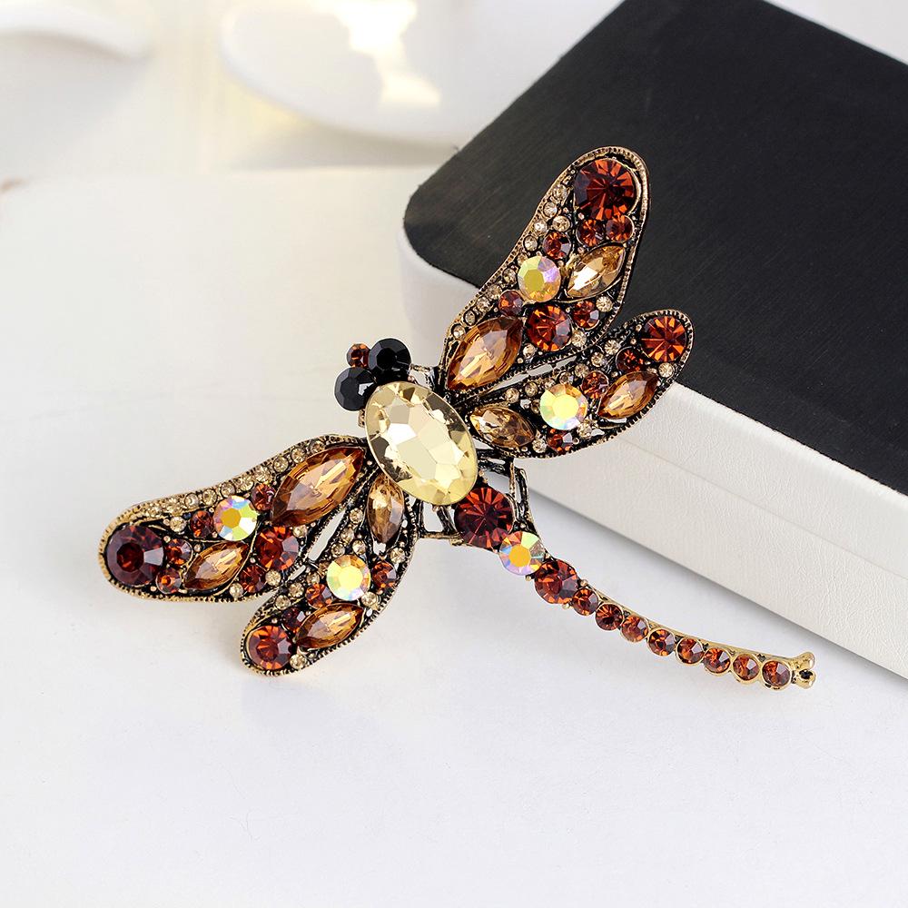 Crystal and European Vintage Dragonfly Brooch Pin Point Drill Dragonfly Brooch