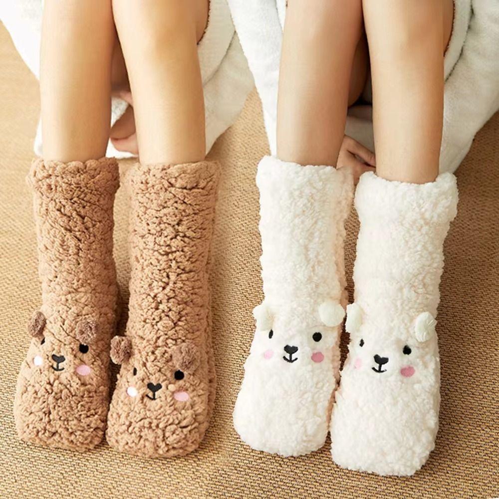 Embroidery Thick Thermal Socks Cartoon Animal Graphic Socks Kawaii Winter Floor Socks  Indoor