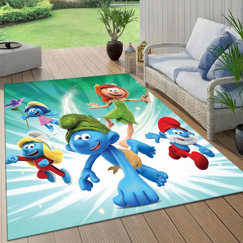 The Smurfs Flannel Pattern Square Carpet,Area Rug,Carpet Rug for Living Room Bedroom Sofa Playroom Decor,Non-slip Floor Mat