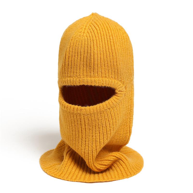 Masked Scarf Cover Hat Integrated Knitted Wool Scarf Winter Warm Solid Color Hat Ear Protection Scarf Ski Cap