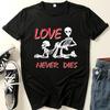 Футболка с принтом «Love Never Die Skull» для женщин, с коротким рукавом и круглым вырезом, свободная летняя женская повседневная футболка, топы, женские рубашки