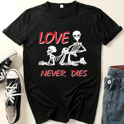Футболка с принтом «Love Never Die Skull» для женщин, с коротким рукавом и круглым вырезом, свободная летняя женская повседневная футболка, топы, женские рубашки