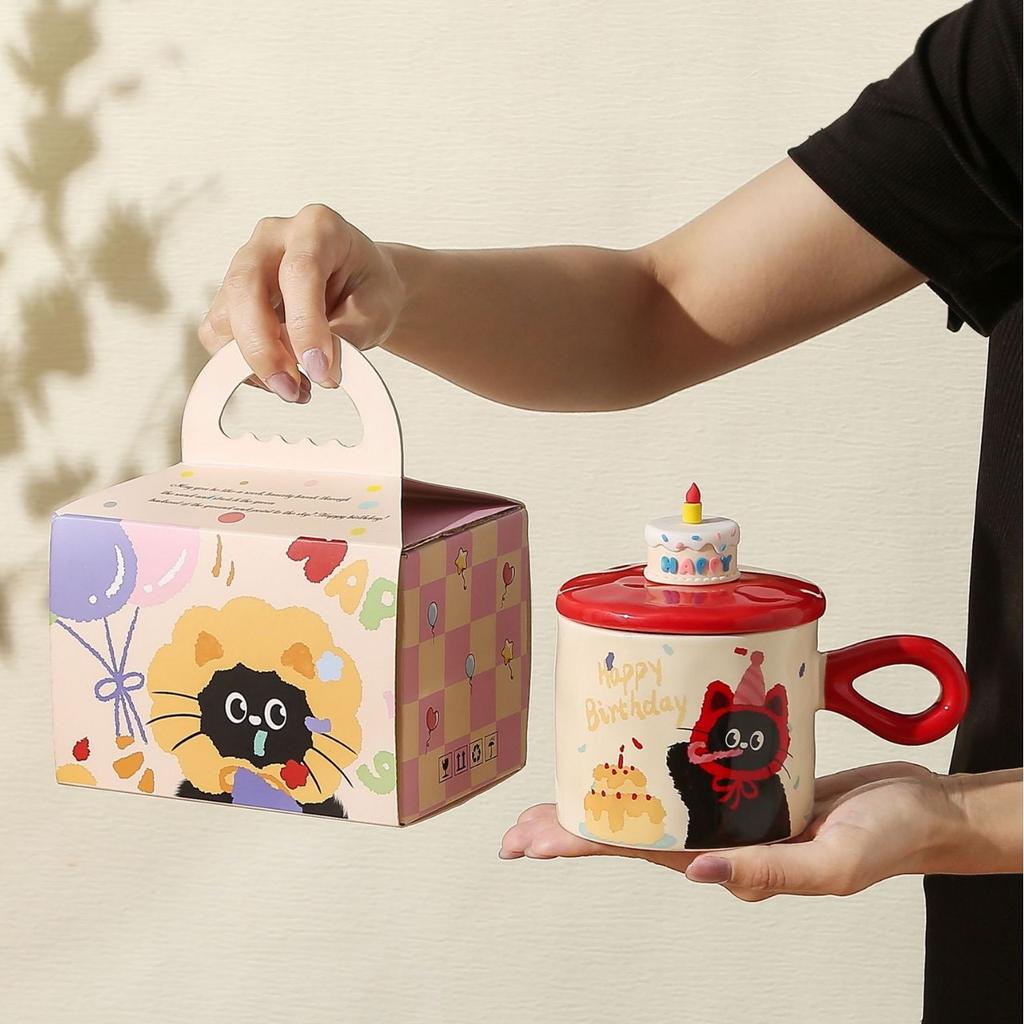 Cat Birthday Gift Mug High Value Office Girl Water Cup Souvenir Cartoon Ceramic Cup With Lid