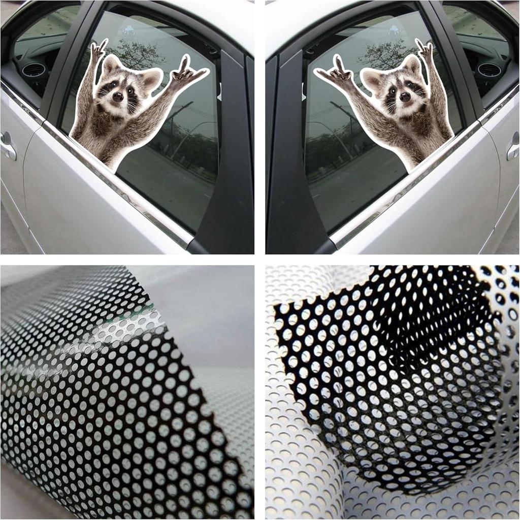 Raccoon Pattern Car Side Window Decal Vinyl Stickers Perforated Funny Car Window Decal Left and Right Side Window Cling, 11.61'' X 10.24''