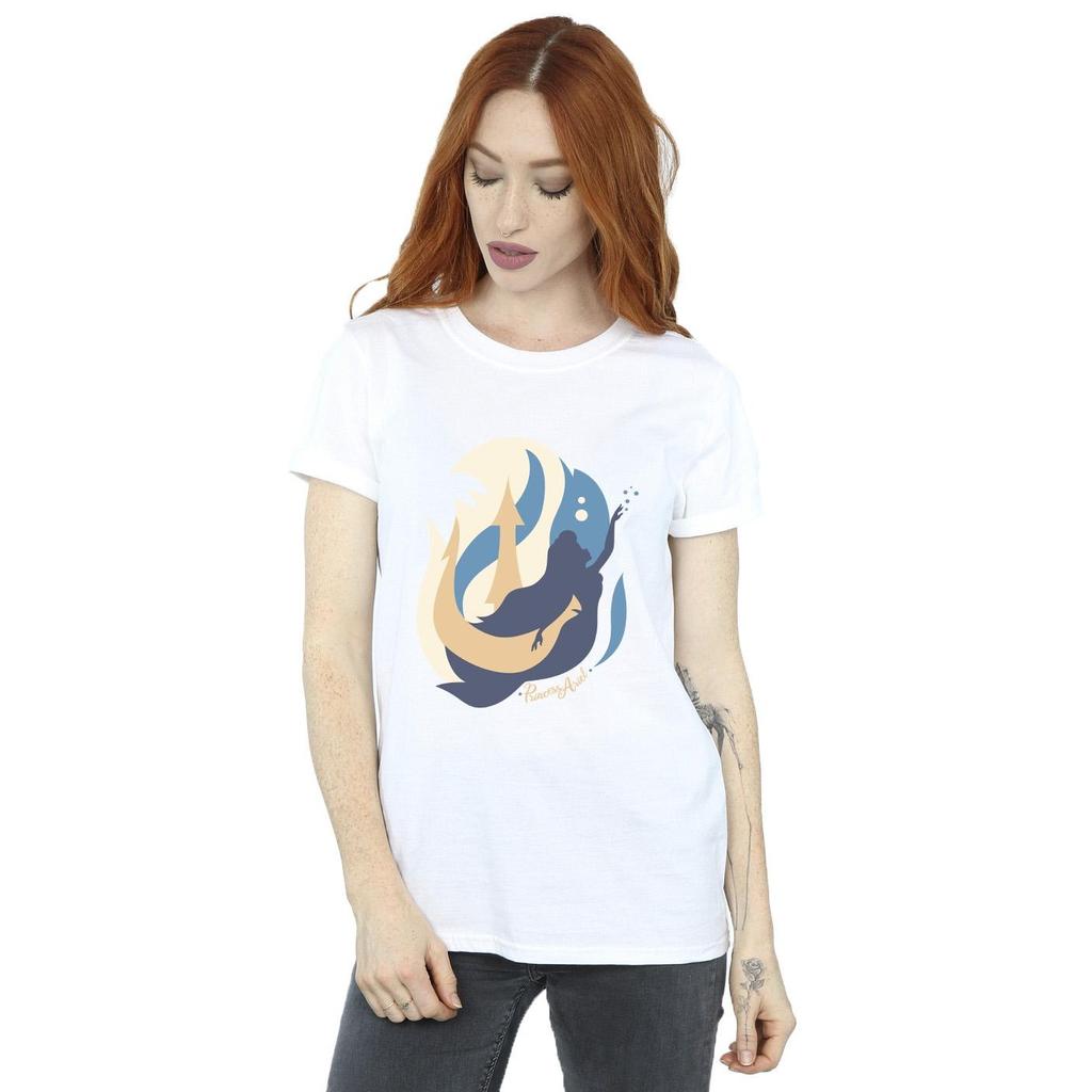 Disney Женская/женская хлопковая футболка бойфренда с цветными силуэтами Русалочки