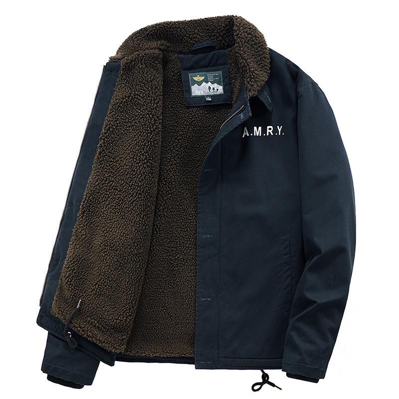 Fleece Thickened Cotton Jacket Men's Winter Military Flight Suit Tooling Lamb Fleece Lapel Jacket