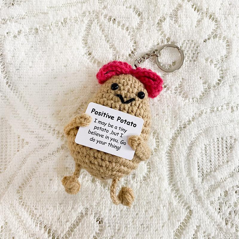 Handmade Knitting Emotional Support Cucumber Long Legged Doll with Card Cute Crochet Positive Potatoes Vegetable Doll Room Decor