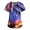 Women's Short Sleeve V-Neck Independence Day Printed Pocket Carer Top