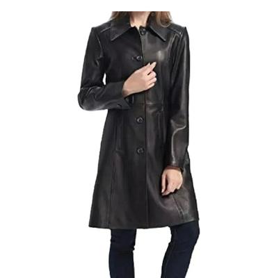 Новый женский тренч из натуральной овчины, черная кожа, ручная работа, повседневный стильный крой