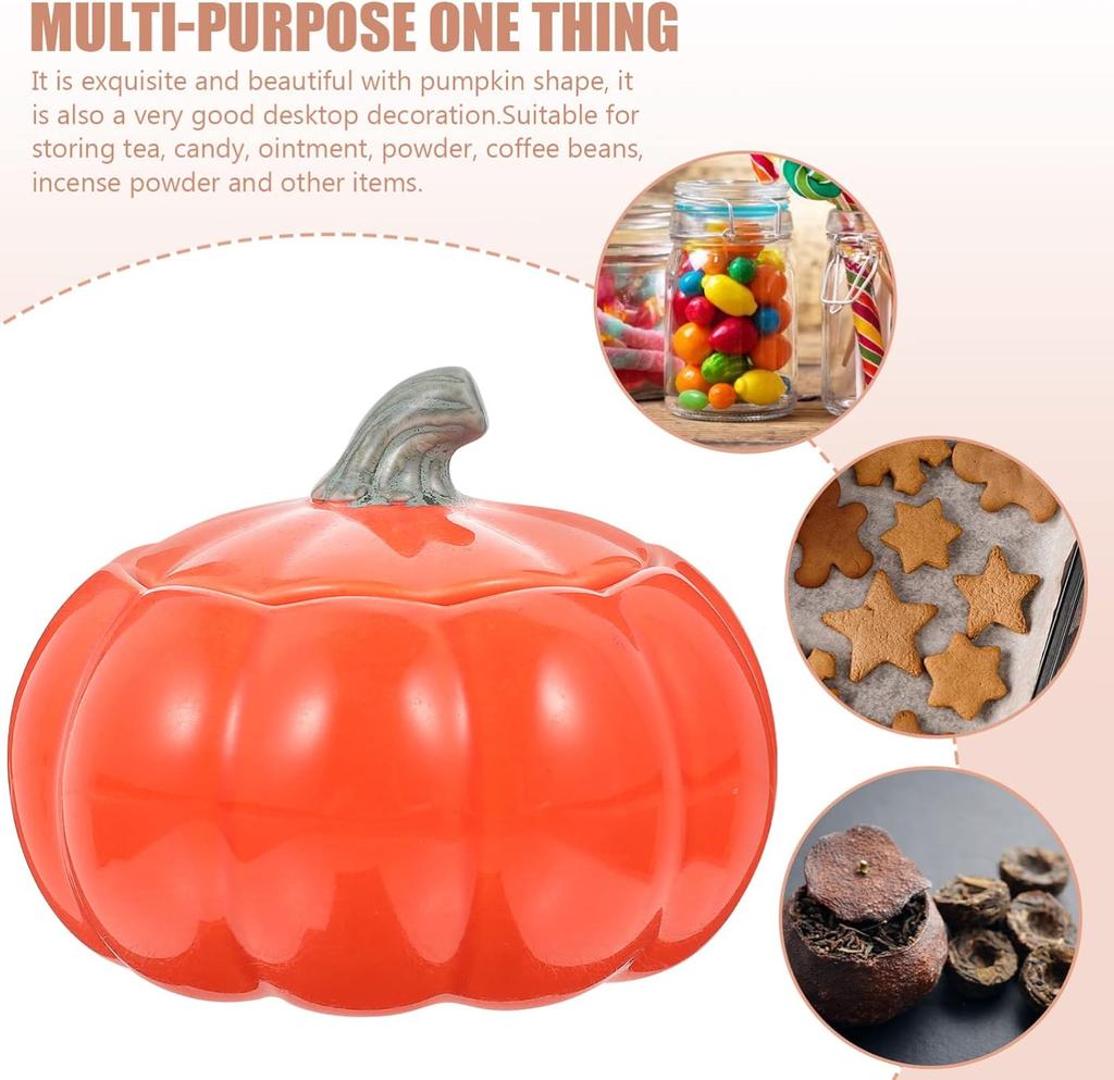 Decorative Wholesale Food Tea Coffee Bean Sugar Candy Cookie Ceramic Storage Canisters Pumpkin Jar With Lid For Kitchen