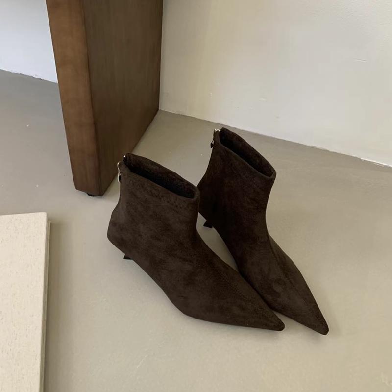 SUOJIALUN  Winter New Brand Women Short Boots Fashion Pointed Toe Ladies Elegant Ankle Boots Thin High Heel Dress Pumps Shoe