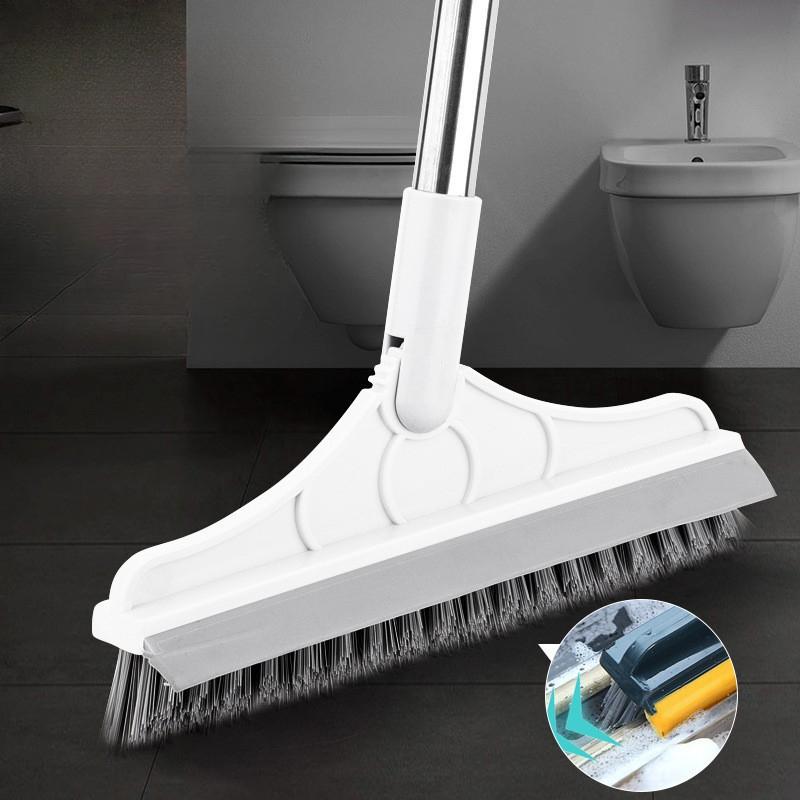 Rotating Floor Scrub Brush Long Handle Windows Squeegee Stiff Bristle Broom Mop 2In1 for Bathroom Kitchen Floor Crevice Cleaning