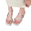 Fashion Women's Slippers with Low Heel Square Toe Dress Metal Matching 2024 Summer New Outdoor Open Toe Casual Women's Slippers Slip On