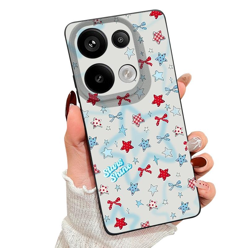 Чехол с узором из синих звезд и бантов для Xiaomi Redmi Note 14 13 Pro 5G 4G 12 11 Funda Xiaomi 14T 13T 11T Pro Силиконовая крышка с текстурой кожи
