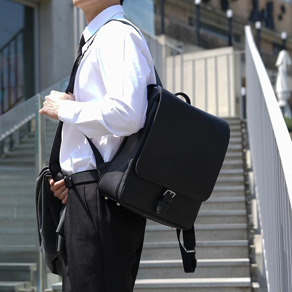 Lotuff Simple Leather Backpack Lo-7473 Bk Black