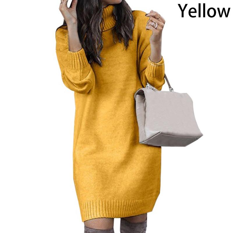 Женская повседневная туника с длинным рукавом, водолазка, вязаный пуловер, свободное платье на осень и зиму