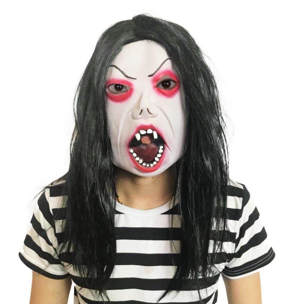 Realistic Black-haired Ghost Mask Spooky Terrifying Cosplay Mask Scary Ghost Mask Haunted House