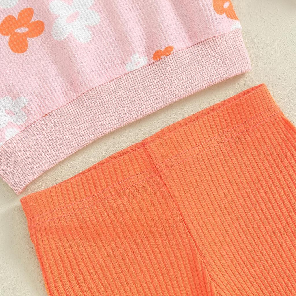 Осенние наряды из 2 предметов для маленьких девочек, для детей 6 месяцев, 12 месяцев, 1 года, 2 лет, 3 лет, 4 лет, 5 лет, пуловер с длинными рукавами и цветочным принтом, топ + брюки-клеш, комплект, весенняя одежда для малышей