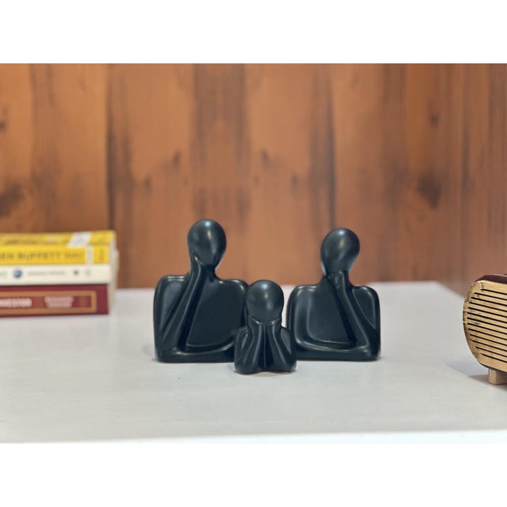 Статуя «Пара и семья» | Керамическая скульптура «Мыслитель» | Предметы домашнего декора для гостиной | Настольный артефакт (Черный | Набор из 3 шт.)
