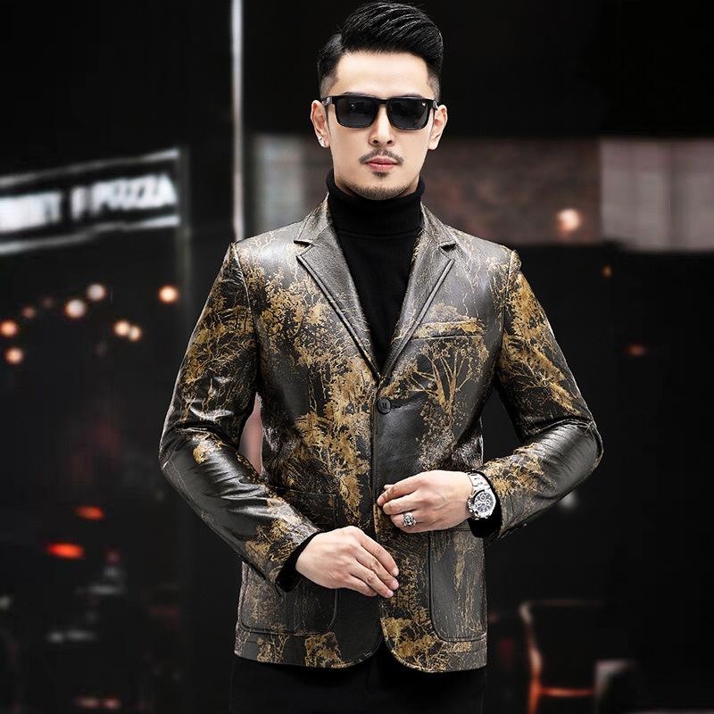 Куртка из натуральной кожи, мужской костюм, куртка из овчины, новый костюм с принтом, меховой тренд, одинарная кожа