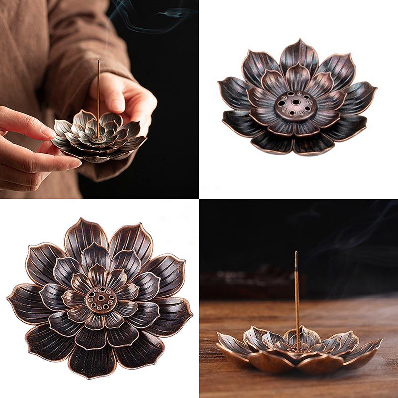 WCIC Новый 2 в 1 держатель для ароматической палочки линия лотоса сплав курильница металлические изделия сандаловое дерево катушка основание красная бронза домашний декор