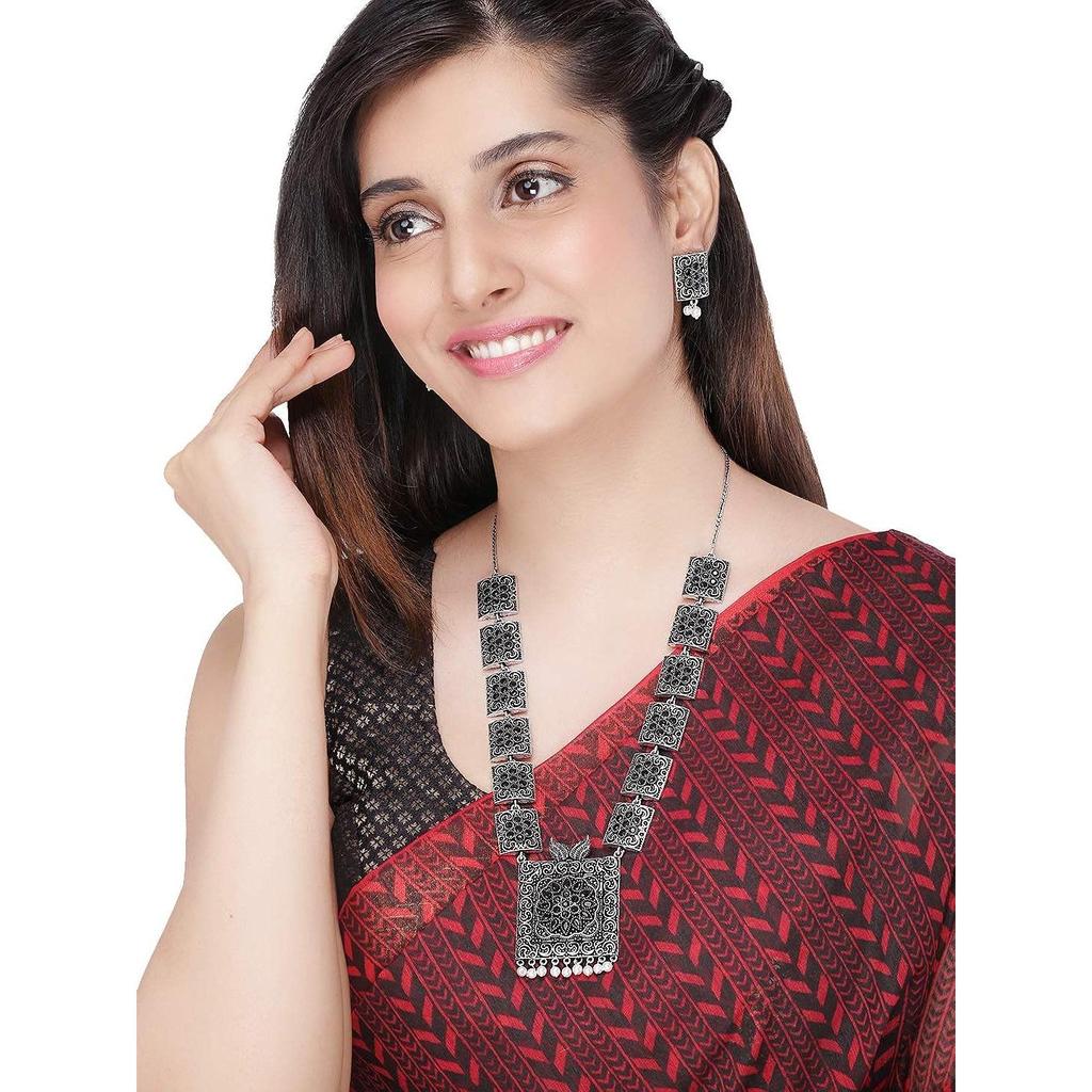 Комплект ювелирных украшений из немецкого окисленного серебра. Эффектный стиль. Королевский образ. Дизайнерский комплект ожерелья с серьгами для женщин и девочек.